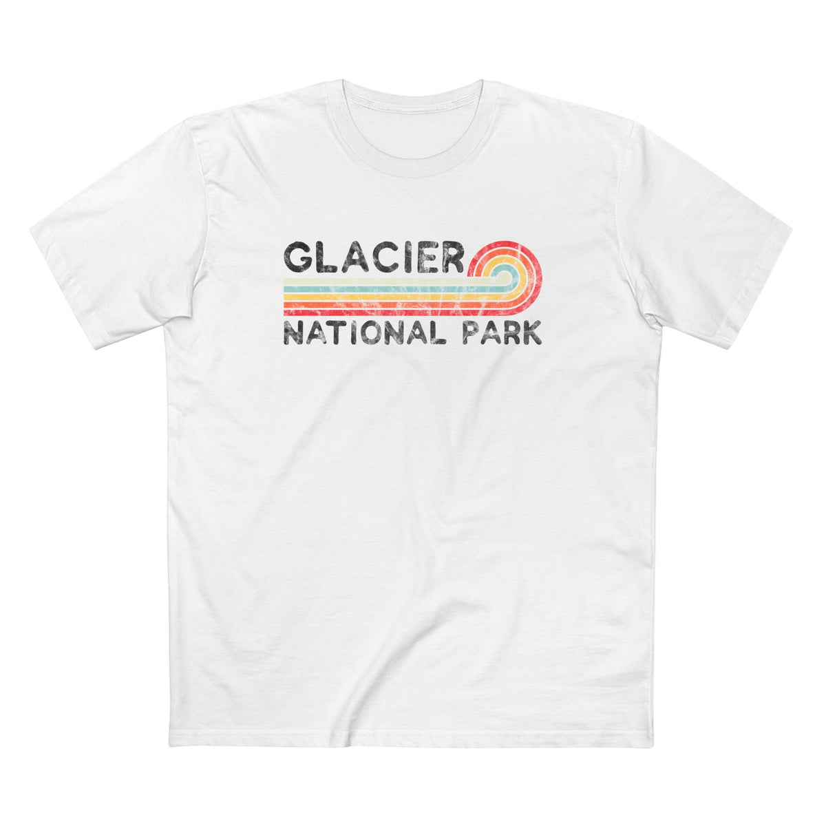 Glacier National Park T-Shirt - Vintage Stretched Sunrise in White