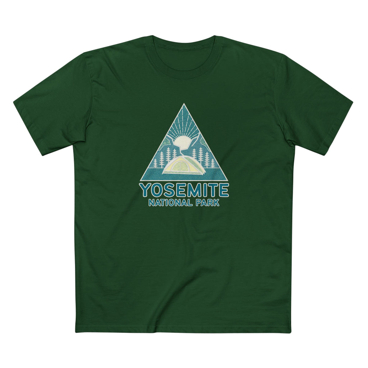 Yosemite National Park T-Shirt Sunrise Triangle Graphic in Forest Green