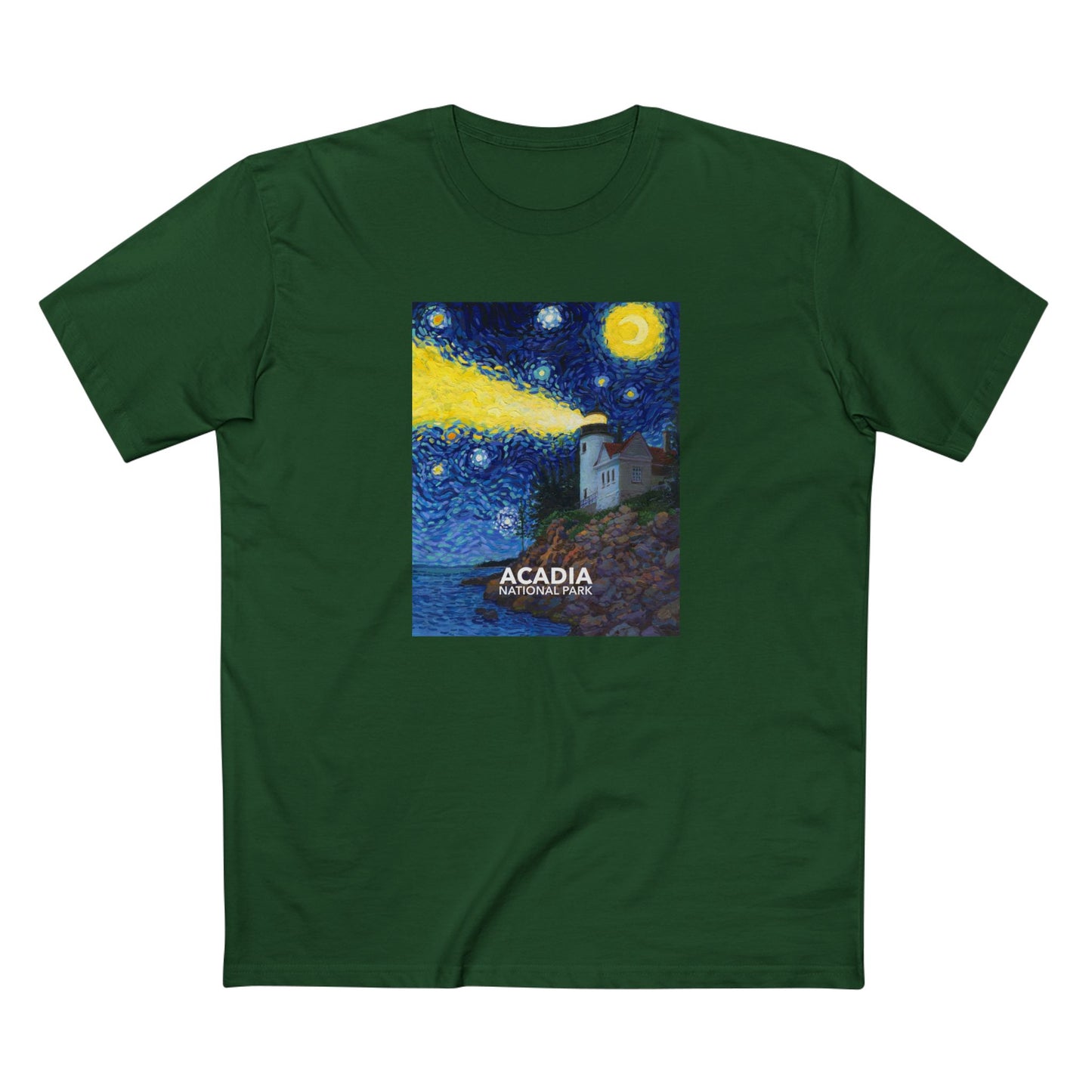 Acadia National Park T-Shirt - Starry Night in Forest Green