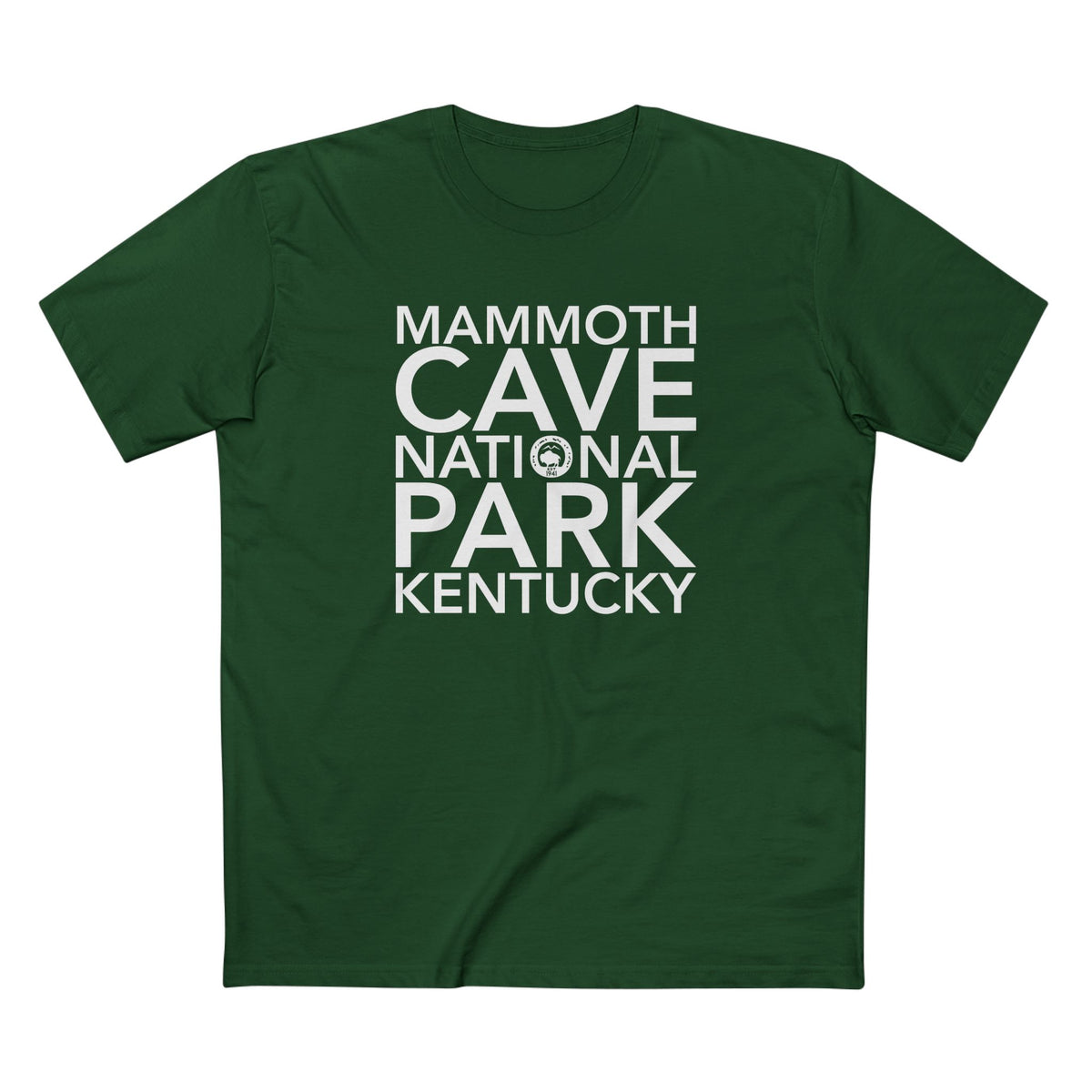 Mammoth Cave National Park T-Shirt Block Text in Forest Green