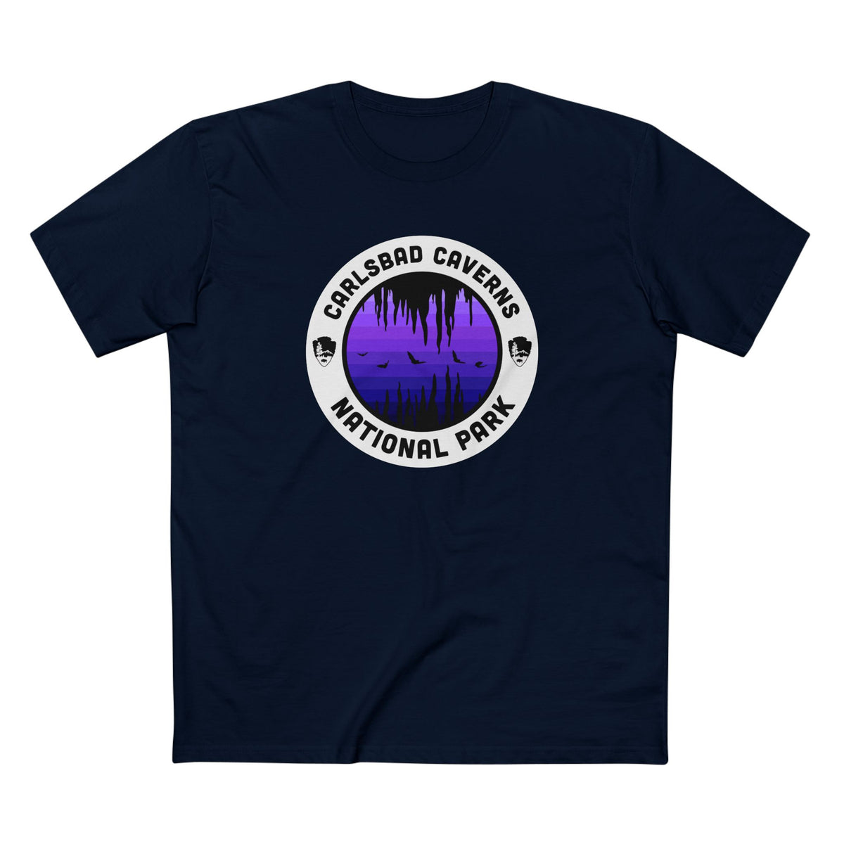 Carlsbad Caverns National Park - Round Badge Design Purple in Navy