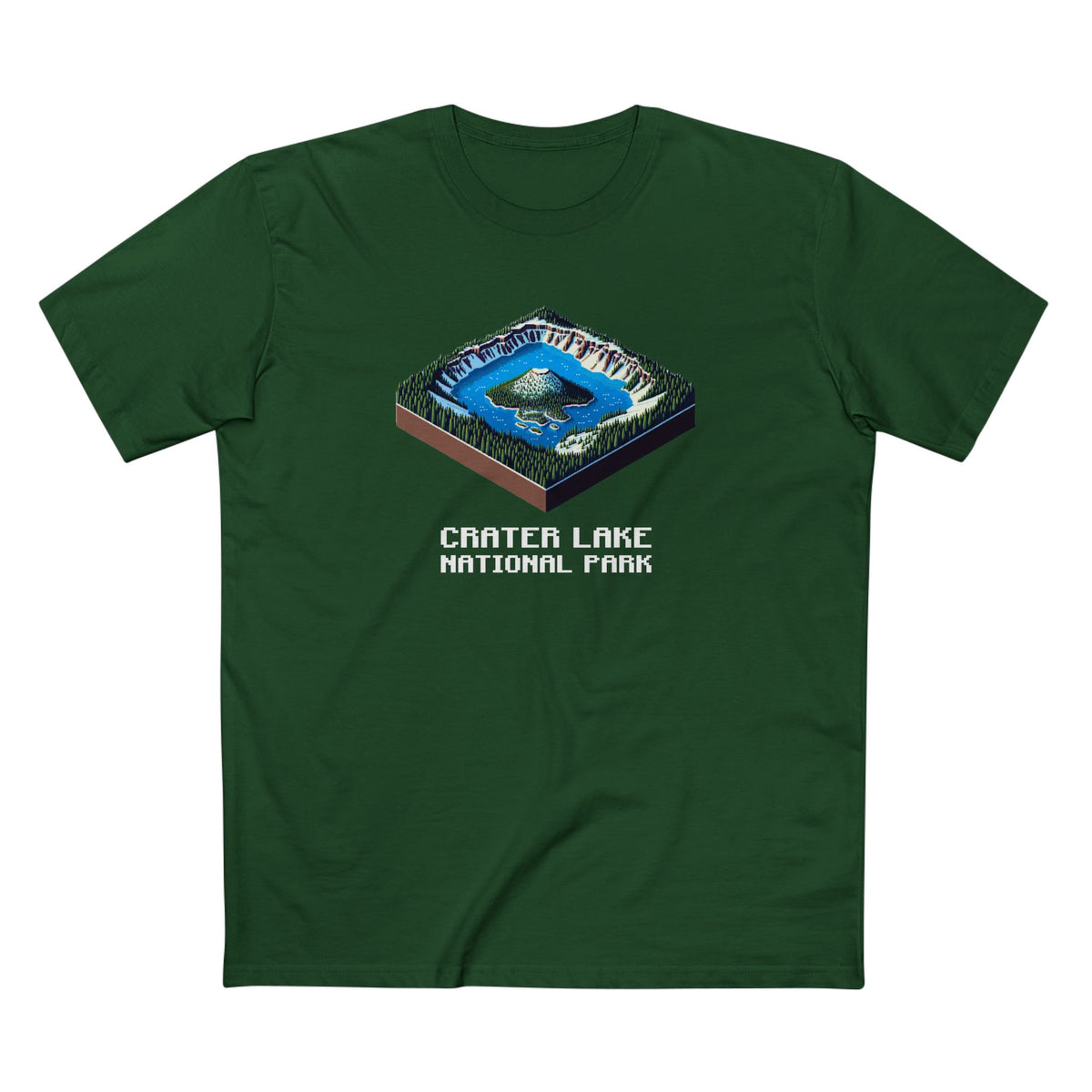Crater Lake National Park T-Shirt - Isometric Design in Forest Green