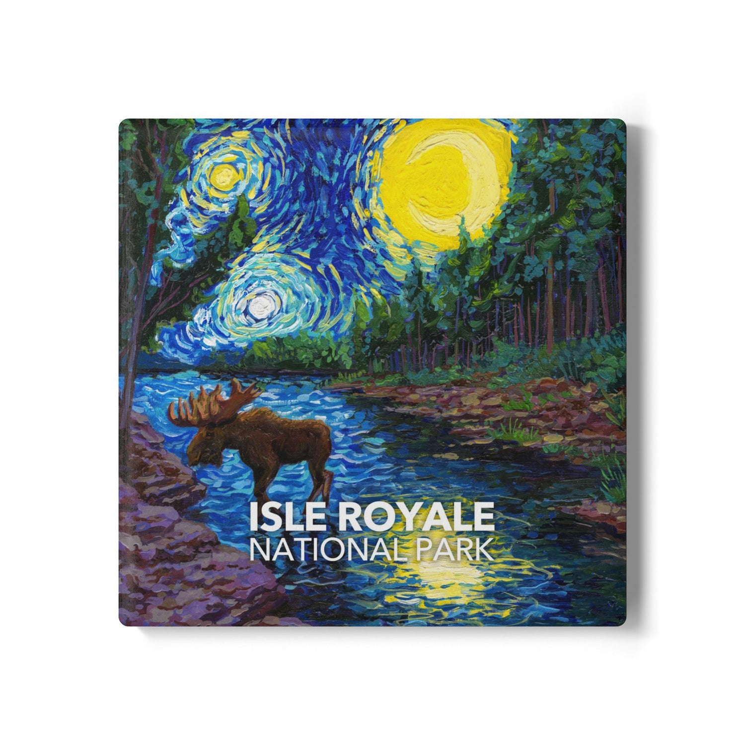 Isle Royale National Park coaster featuring a Van Gogh ‘Starry Night’-style design