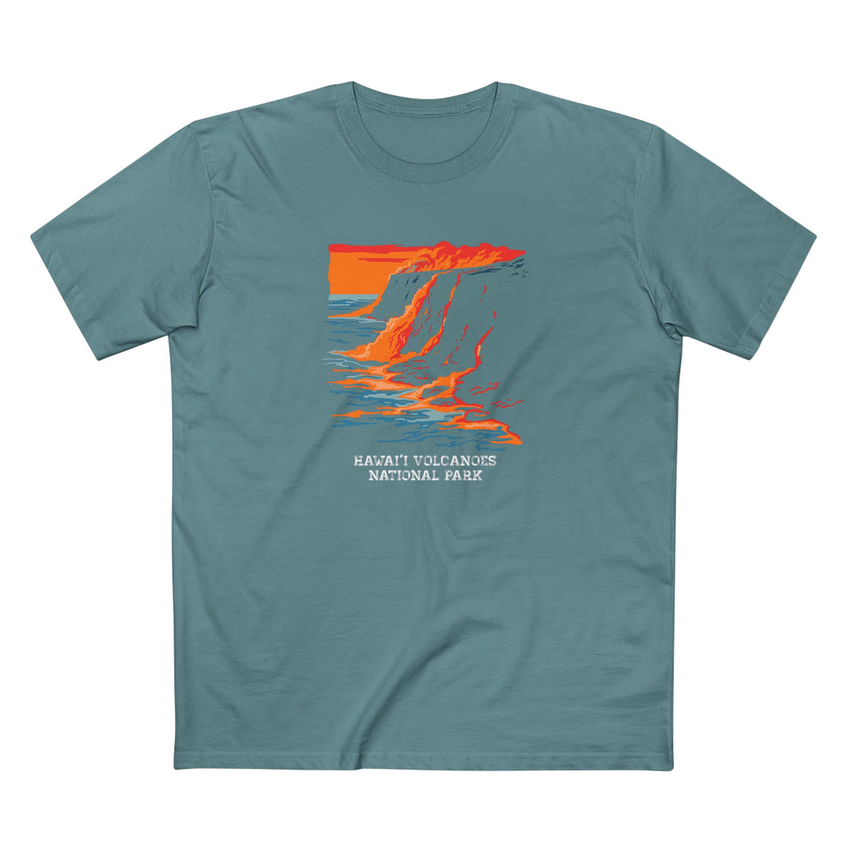 Hawaii Volcanoes National Park T-Shirt - Sea Lava Illustration in Slate Blue