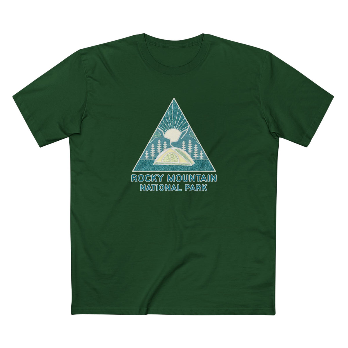 Rocky Mountain National Park T-Shirt Sunrise Triangle Graphic in Forest Green