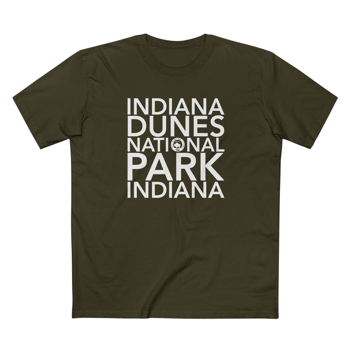 Indiana Dunes National Park T-Shirt Block Text in Army