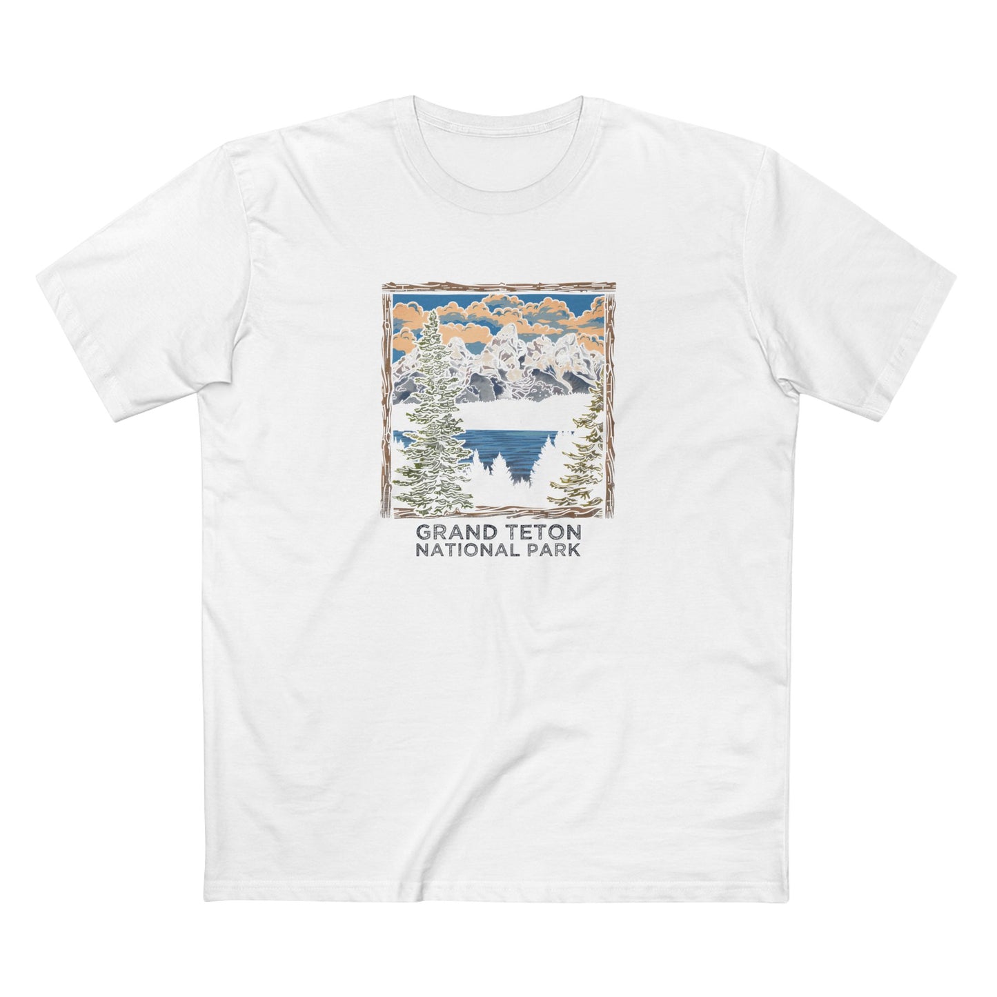 Grand Teton National Park T-Shirt - Wood Frame Design in White