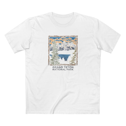 Grand Teton National Park T-Shirt - Wood Frame Design in White