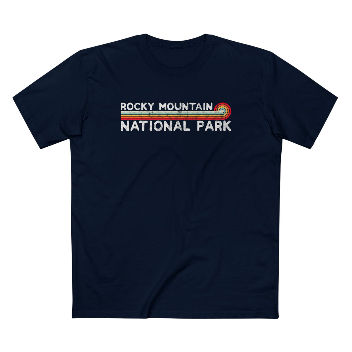 Rocky Mountain National Park T-Shirt - Vintage Stretched Sunrise in Navy