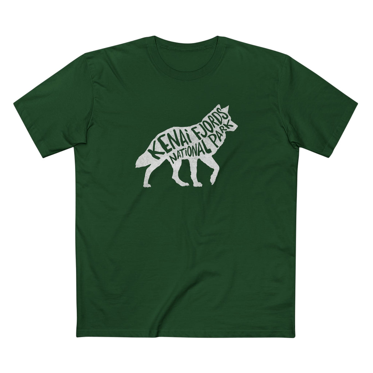 Kenai Fjords National Park T-Shirt - Gray Wolf in Forest Green