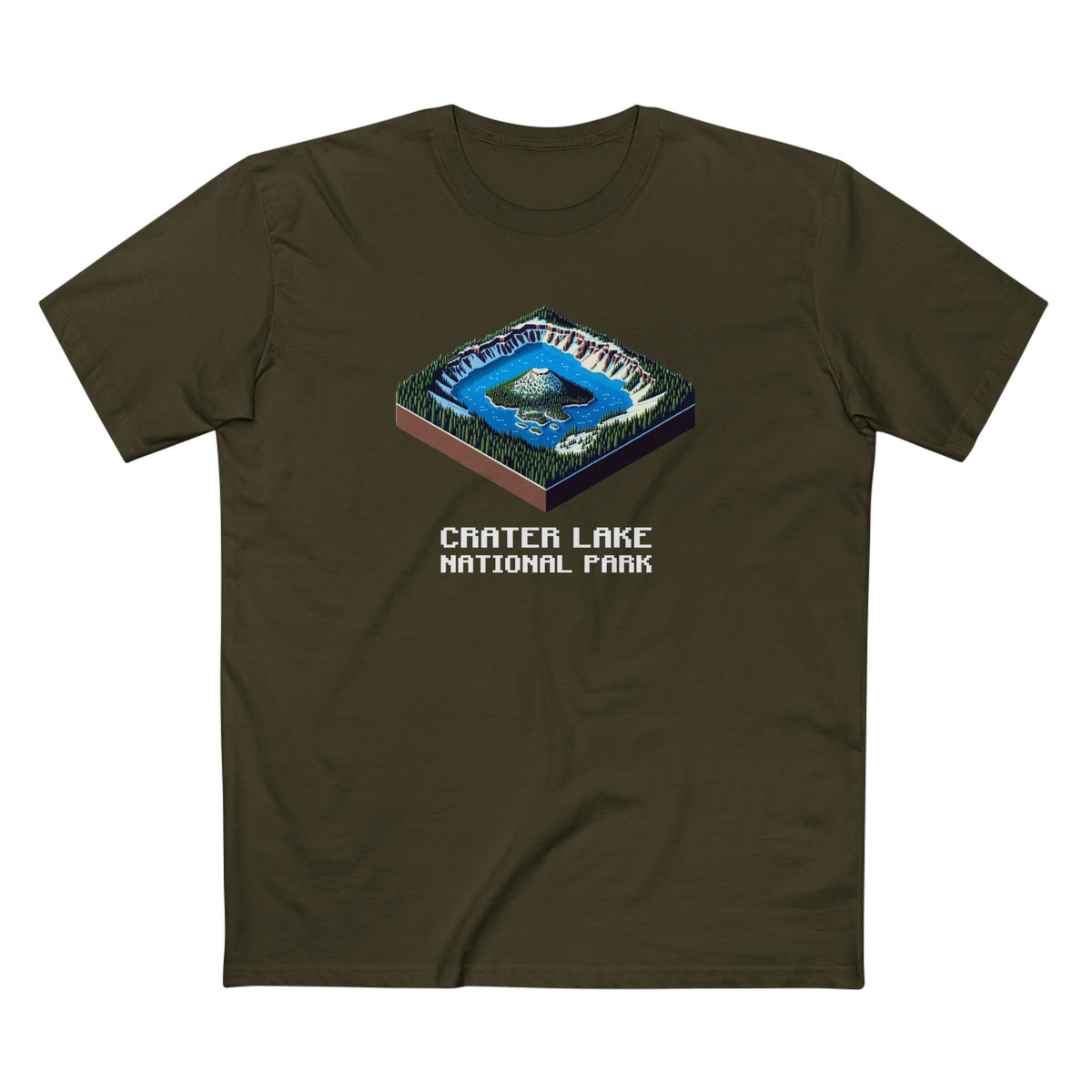 Crater Lake National Park T-Shirt - Isometric Design in Army