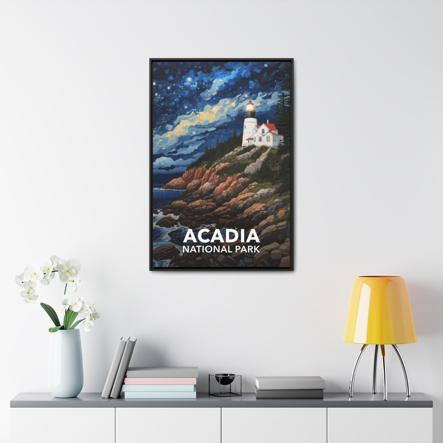 Acadia National Park Framed Canvas - The Starry Night