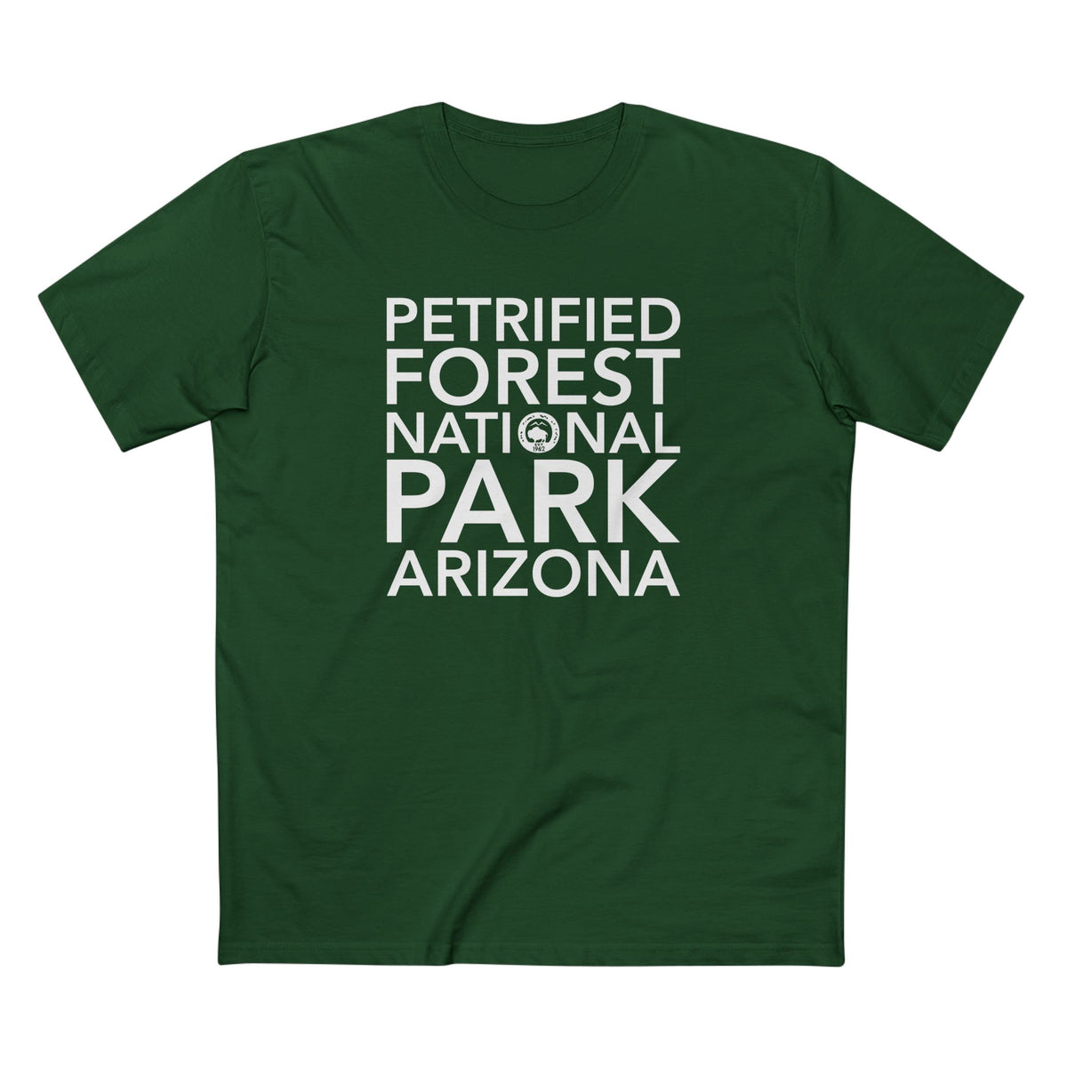 Petrified Forest National Park T-Shirt Block Text in Forest Green