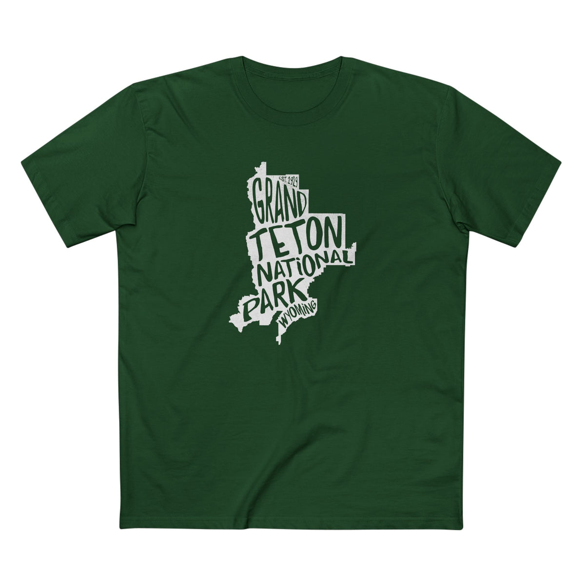 Grand Teton National Park T-Shirt - Map in Forest Green