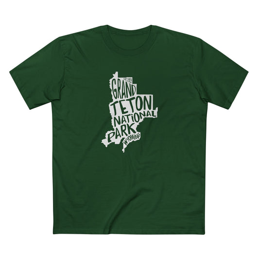 Grand Teton National Park T-Shirt - Map in Forest Green