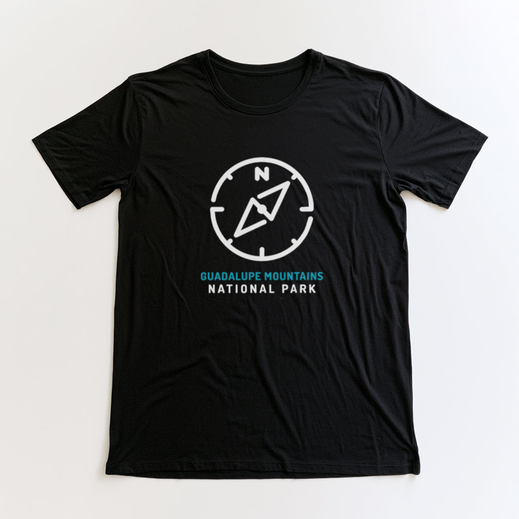 Guadalupe Mountains National Park T-Shirt Compass Design in Black