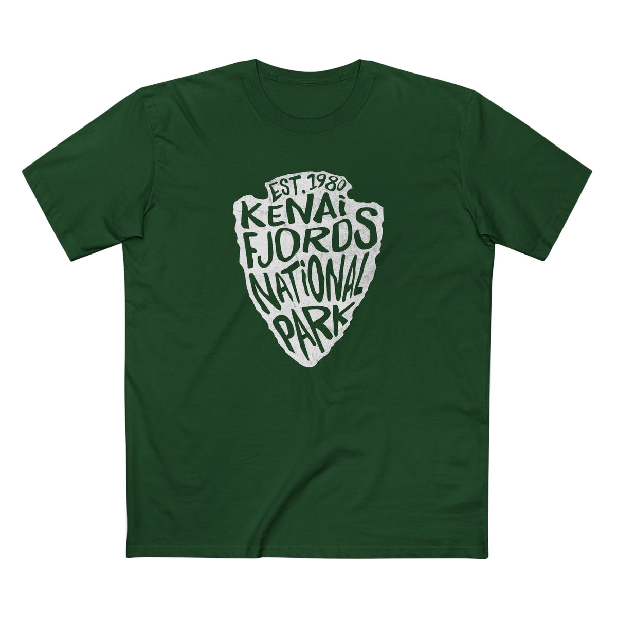 Kenai Fjords National Park T-Shirt - Arrowhead Design in Forest Green