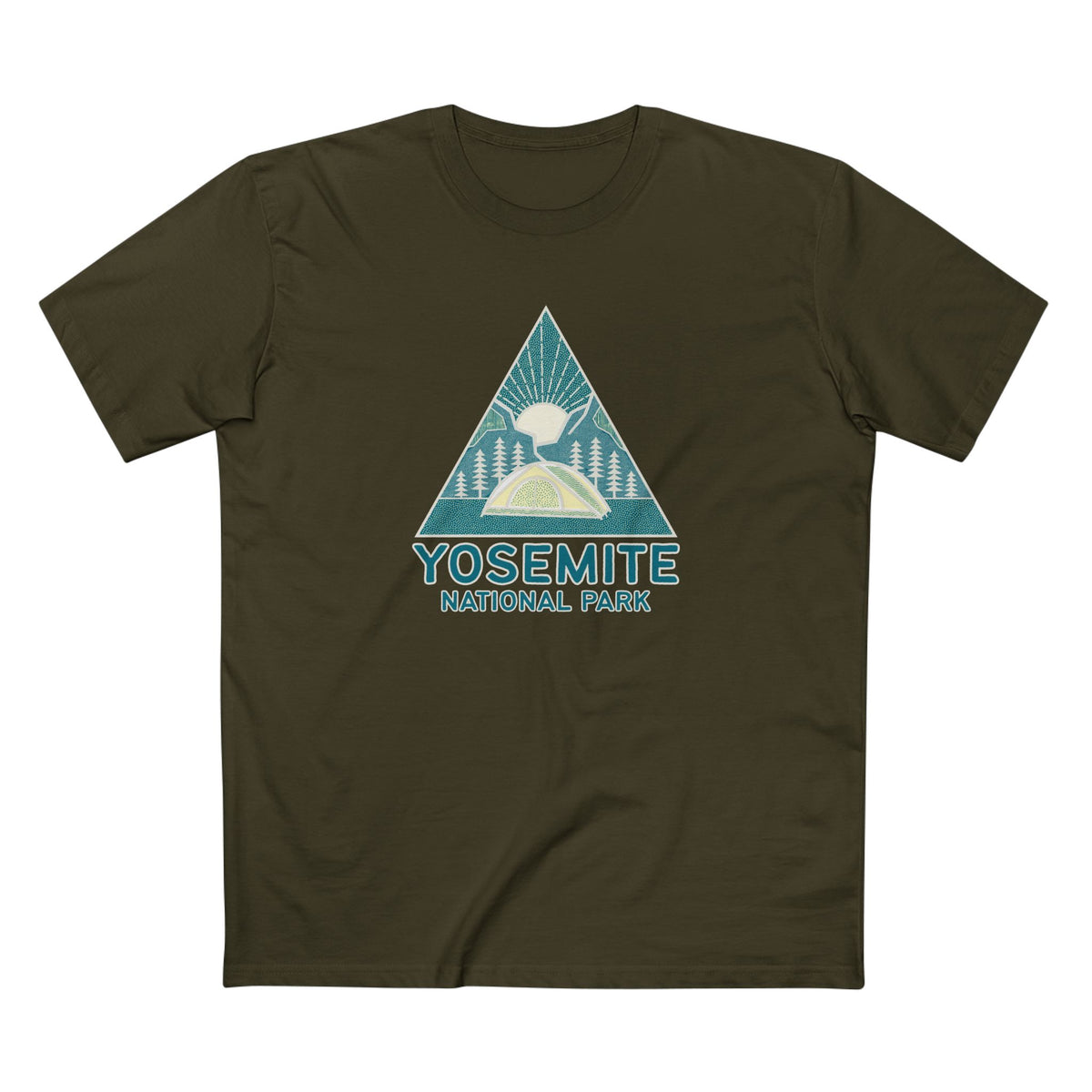 Yosemite National Park T-Shirt Sunrise Triangle Graphic in Army