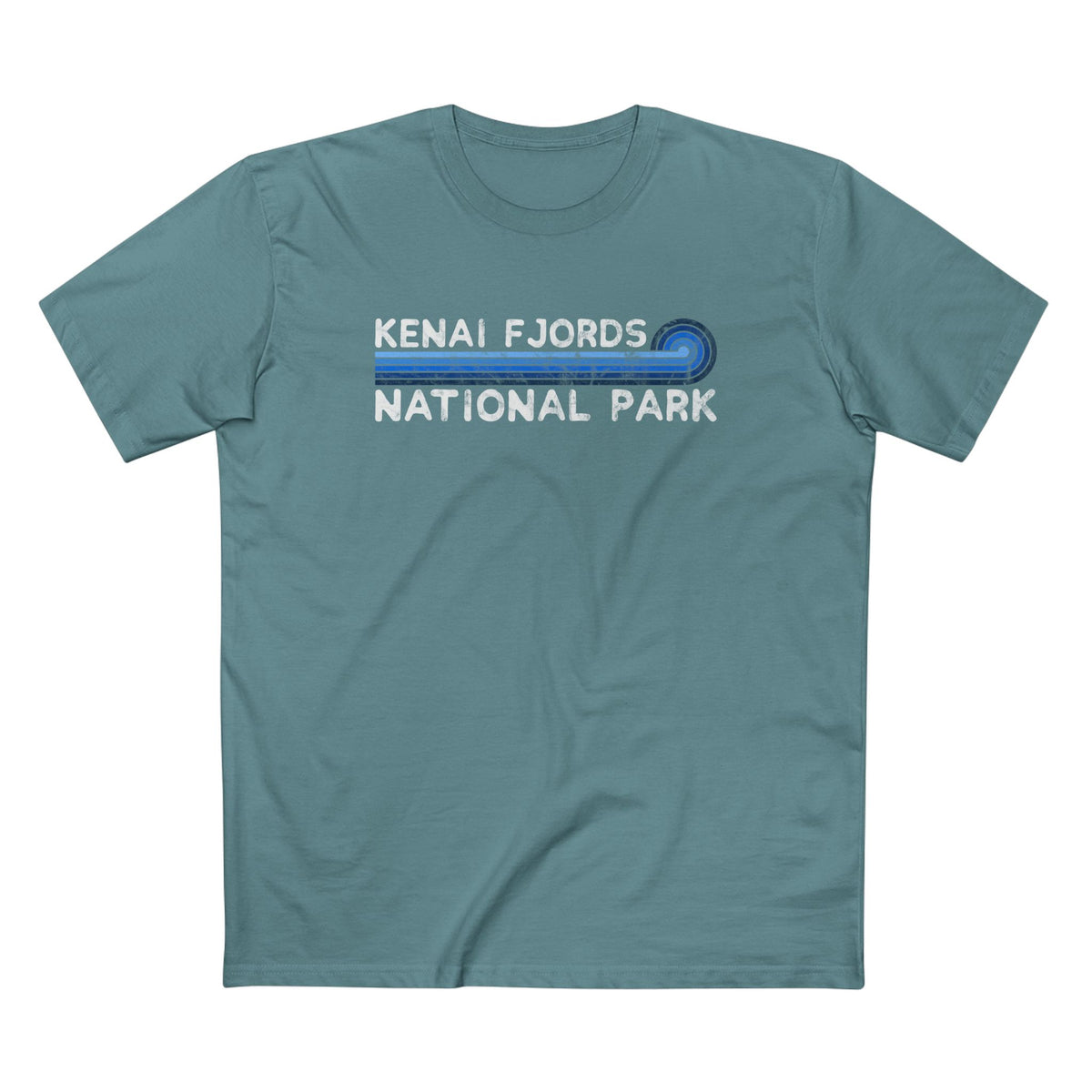 Kenai Fjords National Park T-Shirt - Blue Vintage Stretched Sunrise in Slate Blue