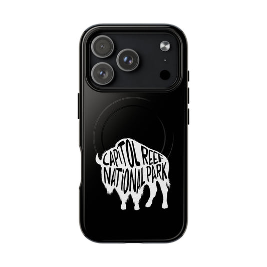 Capitol Reef National Park iPhone case with MagSafe featuring bison artwork.