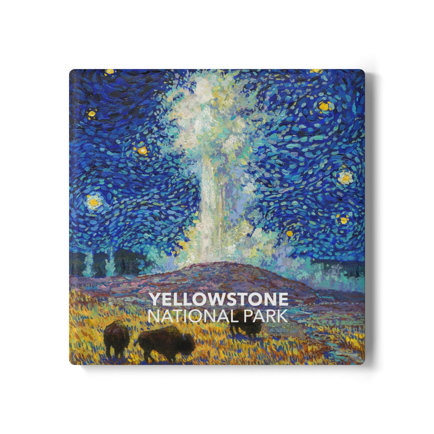 Yellowstone National Park Coaster - The Starry Night Old Faithful
