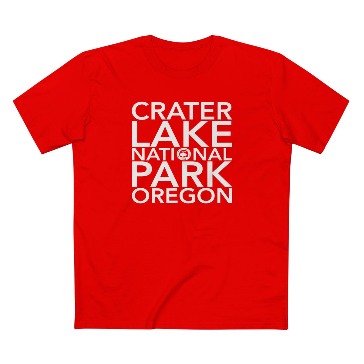 Crater Lake National Park T-Shirt Block Text in Red