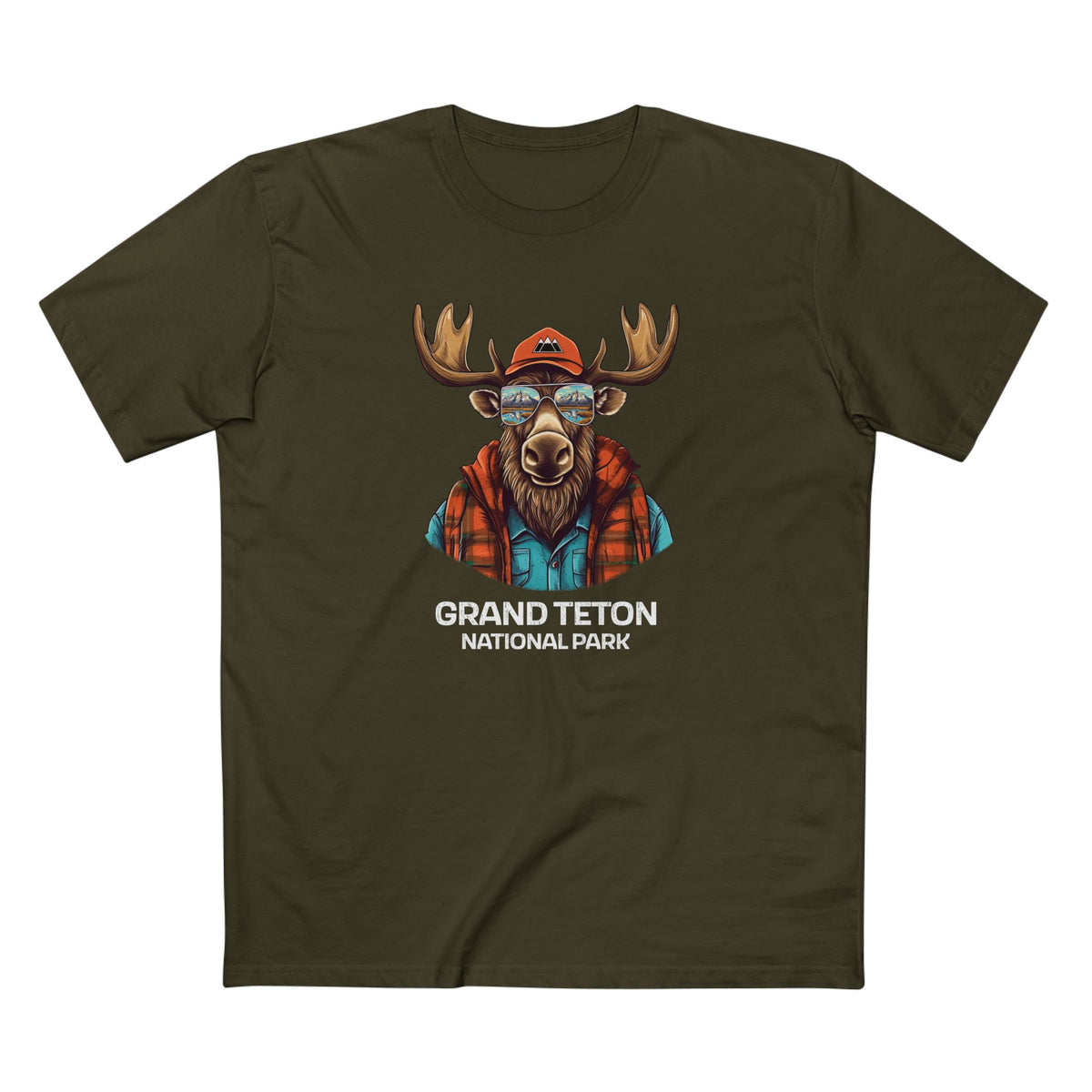 Grand Teton National Park T-Shirt - Cool Moose in Army