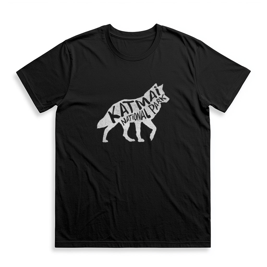 Katmai National Park T-Shirt - Gray Wolf in Black