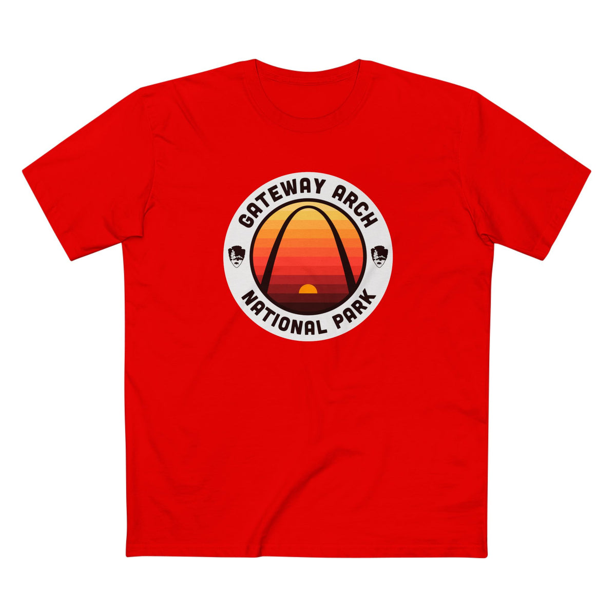 Gateway Arch National Park T-Shirt - Round Badge Design in Red