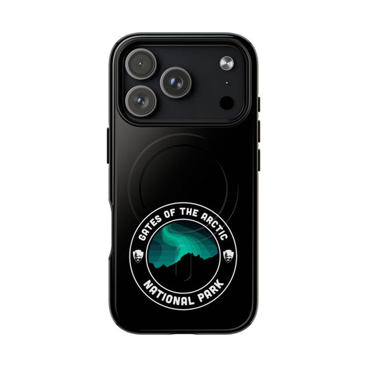 Gates of the Arctic National Park iPhone case with MagSafe featuring round emblem artwork.