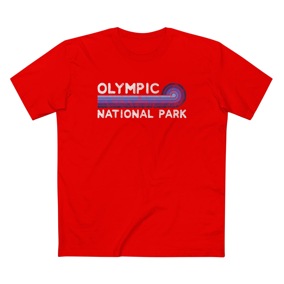 Olympic National Park T-Shirt - Blue Vintage Stretched Sunrise in Red