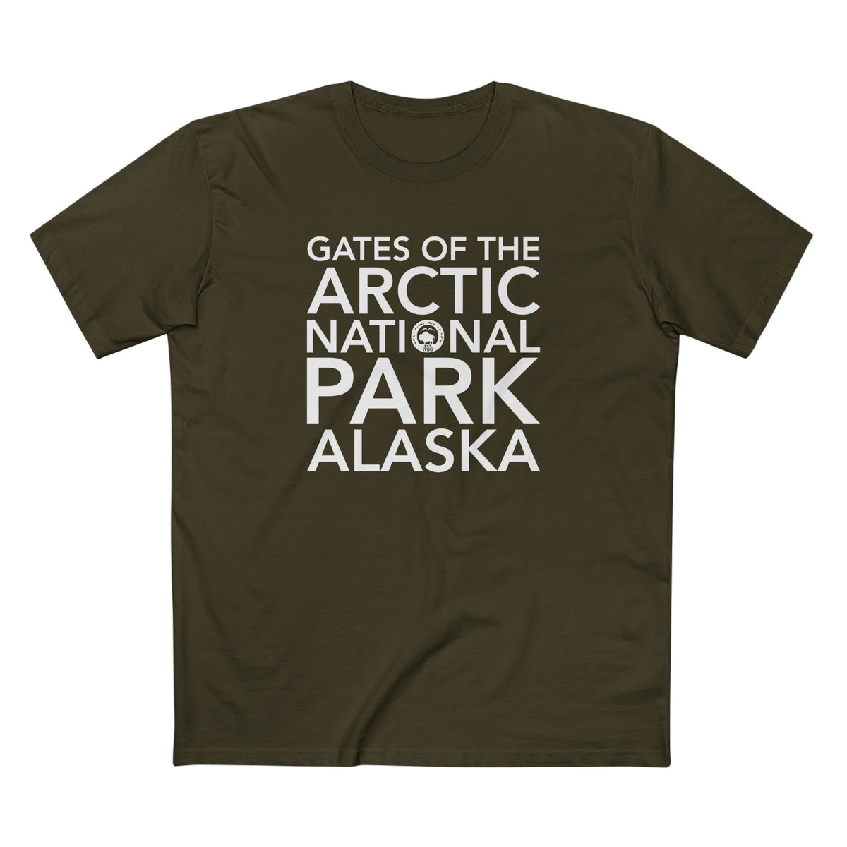 Gates of the Arctic National Park T-Shirt Block Text in Army