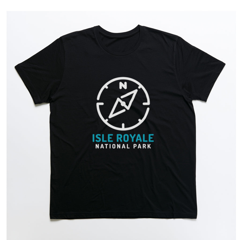 Isle Royale National Park T-Shirt Compass Design in Black