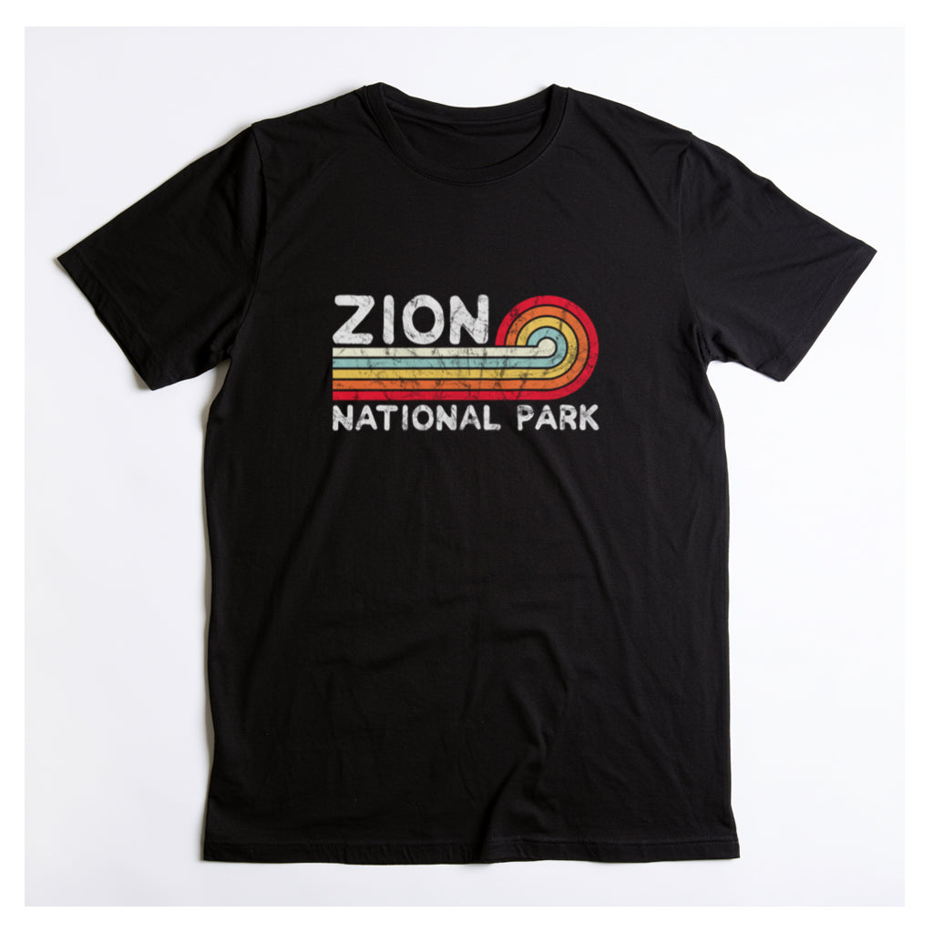 Zion National Park T-Shirt - Vintage Stretched Sunrise in Black