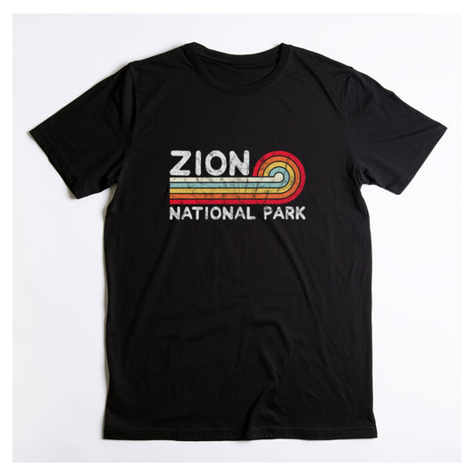 Zion National Park T-Shirt - Vintage Stretched Sunrise in Black