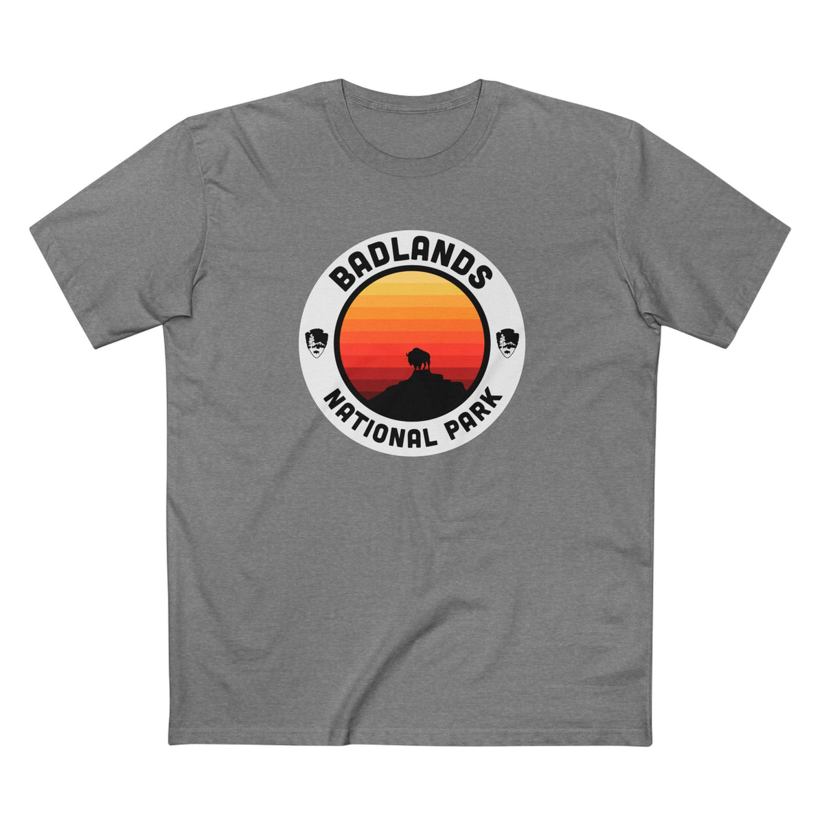 Badlands National Park T-Shirt - Round Badge Design in Athletic Heather