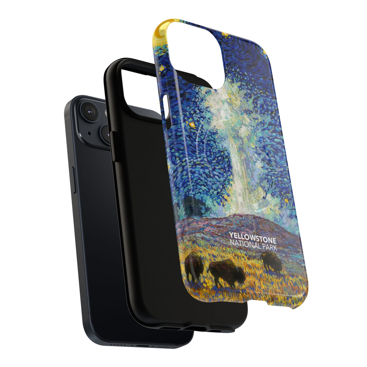 Yellowstone National Park iPhone Case with MagSafe - Old Faithful Starry Night