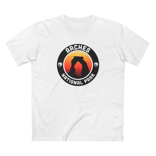 Arches National Park T-Shirt - Round Badge Design in White