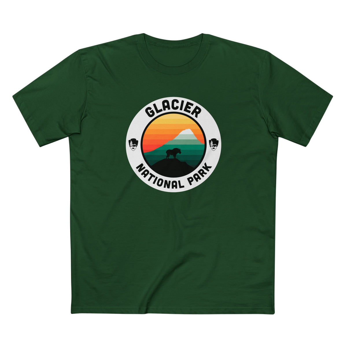 Glacier National Park T-Shirt - Round Badge Design in Forest Green