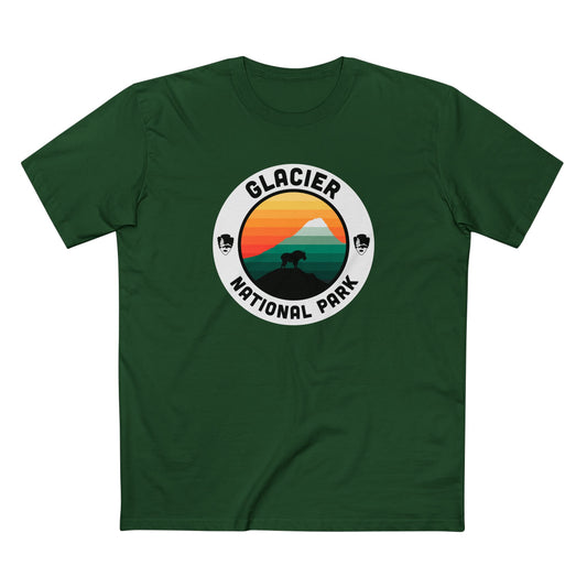 Glacier National Park T-Shirt - Round Badge Design in Forest Green