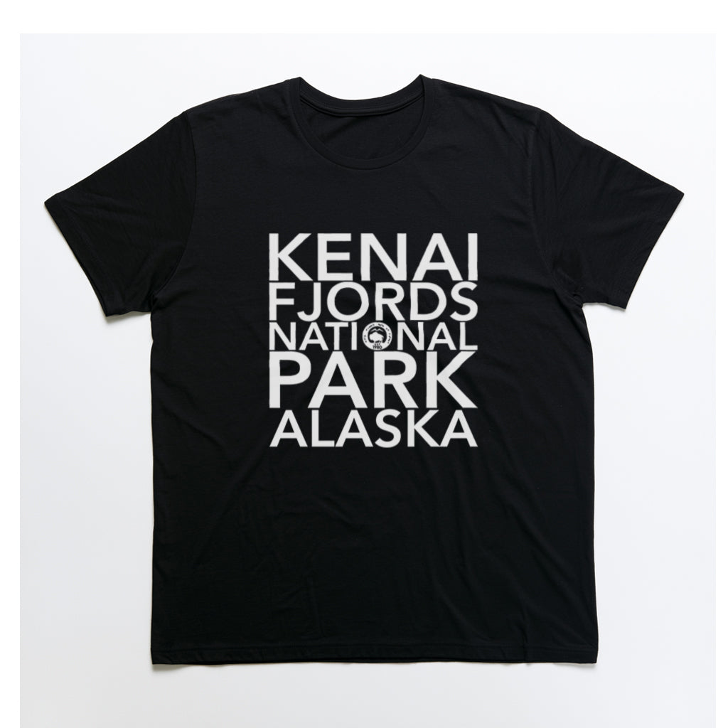 Kenai Fjords National Park T-Shirt Block Text in Black