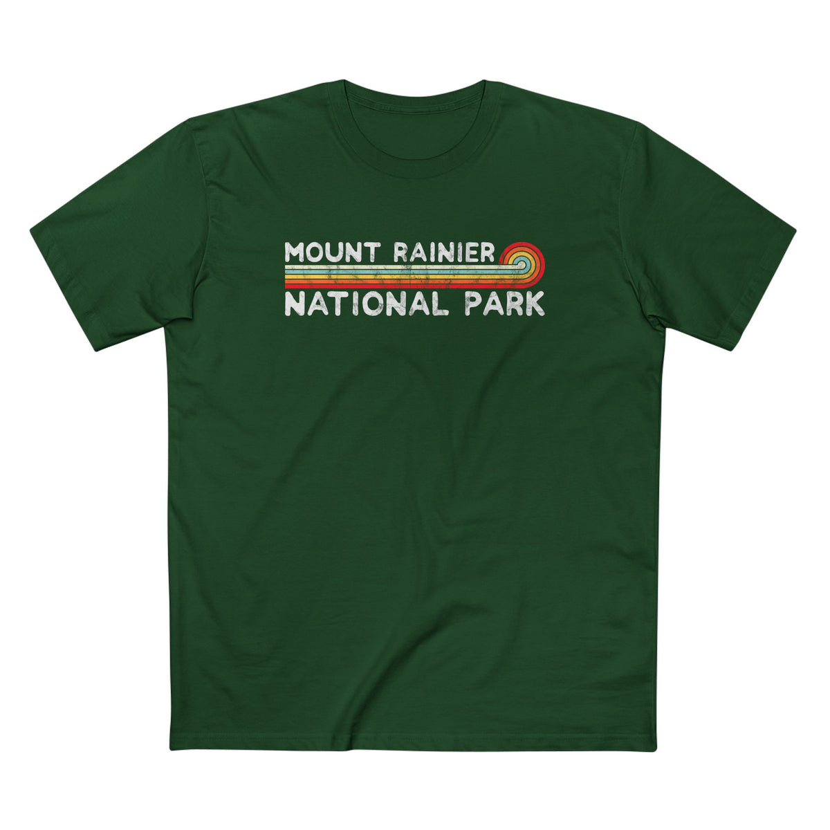 Mount Rainier National Park T-Shirt - Vintage Stretched Sunrise in Forest Green
