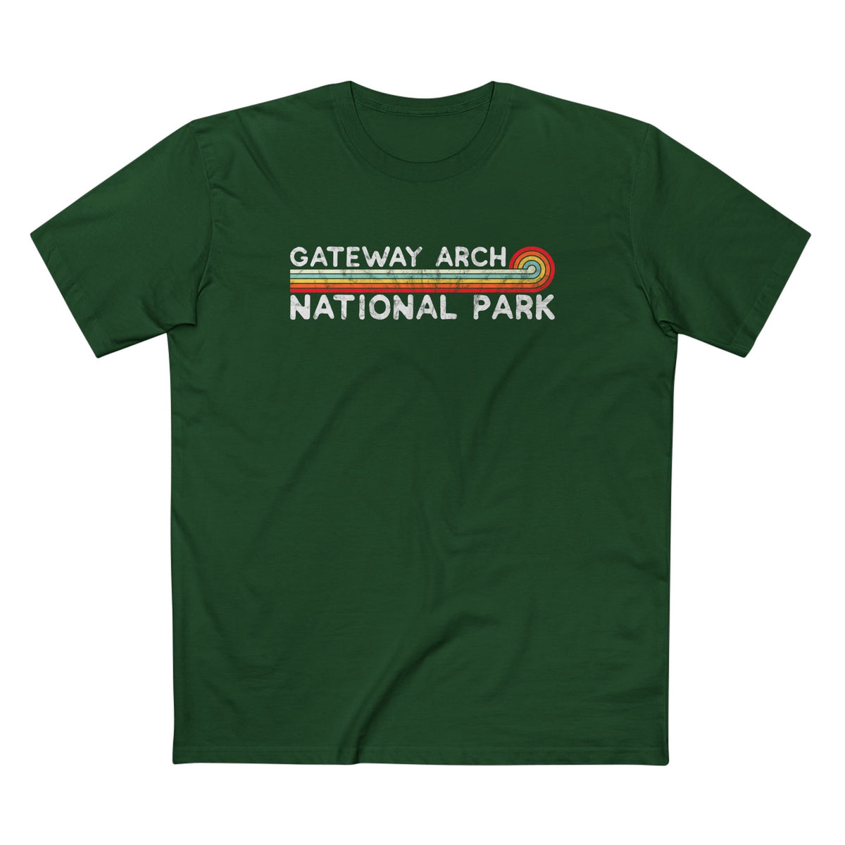 Gateway Arch National Park T-Shirt - Vintage Stretched Sunrise in Forest Green