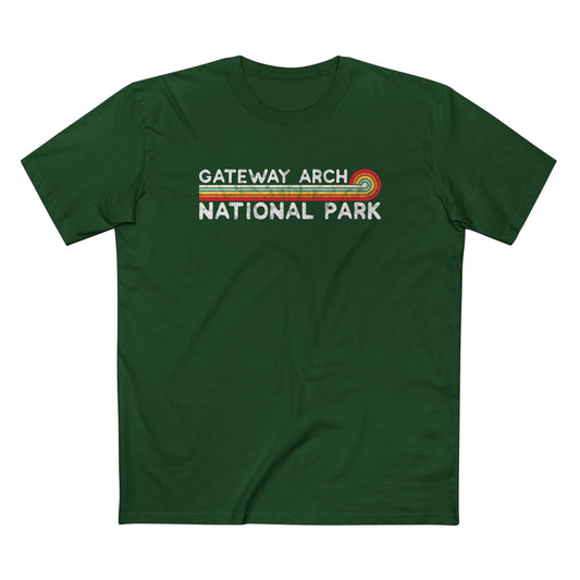 Gateway Arch National Park T-Shirt - Vintage Stretched Sunrise in Forest Green