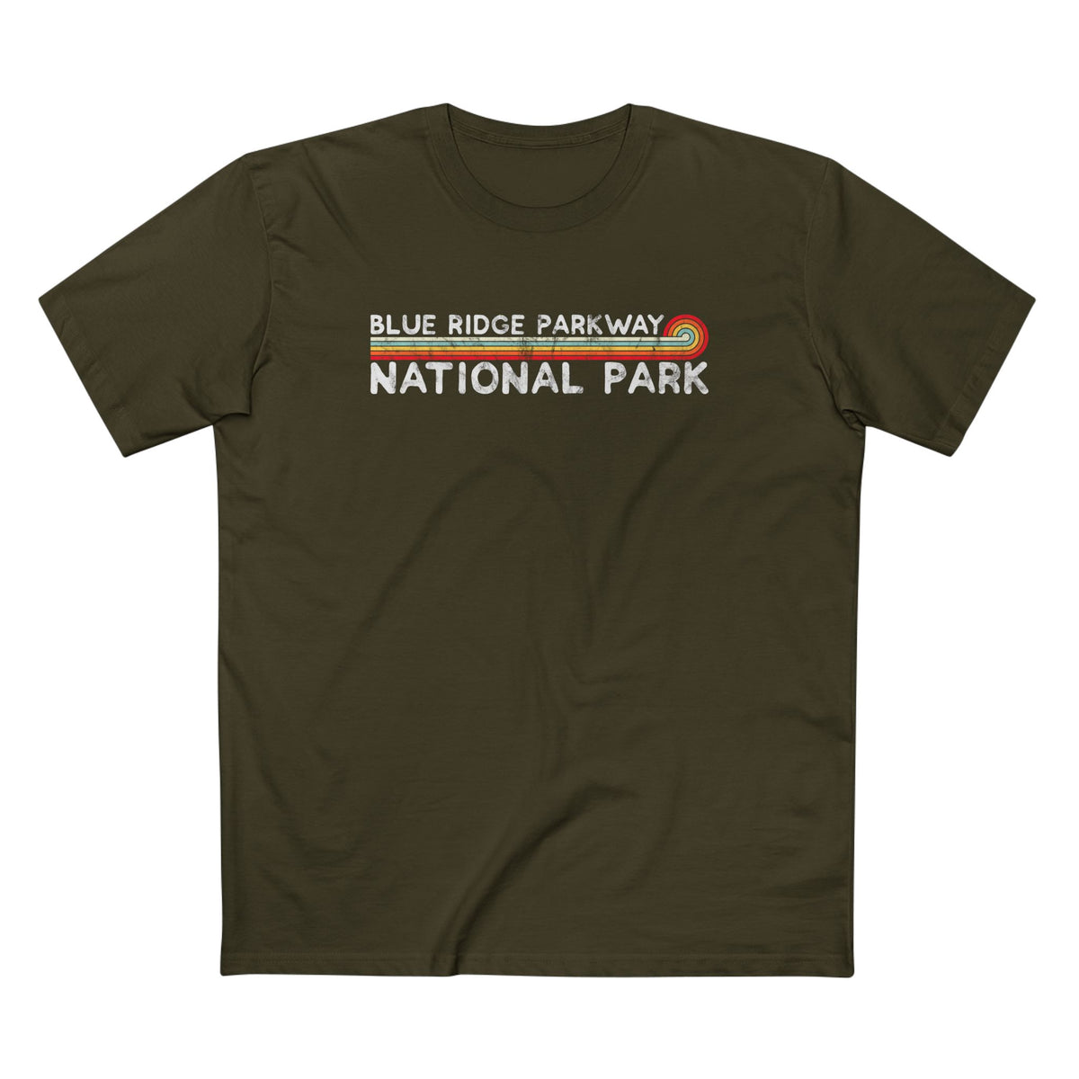 Blue Ridge Parkway T-Shirt - Vintage Stretched Sunrise in Army