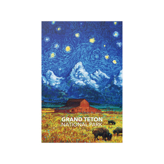 Grand Teton National Park Poster - Starry Night