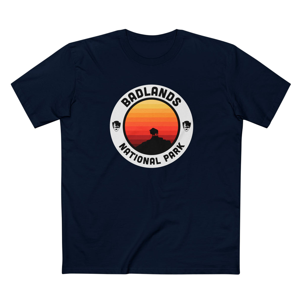 Badlands National Park T-Shirt - Round Badge Design in Navy