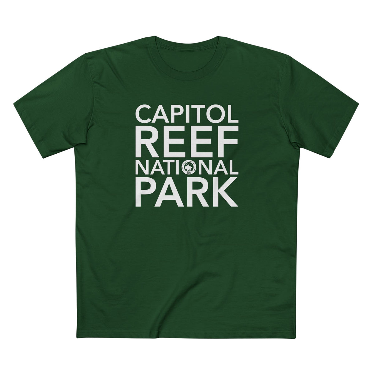 Capitol Reef National Park T-Shirt Block Text in Forest Green