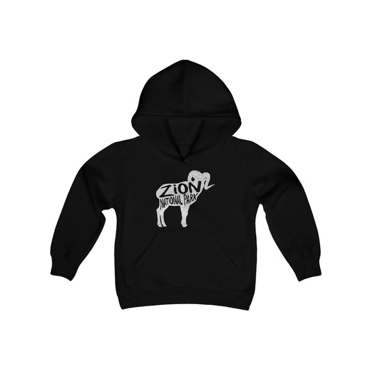 Zion National Park Kids Hoodie - Bighorn Sheep Chunky Text