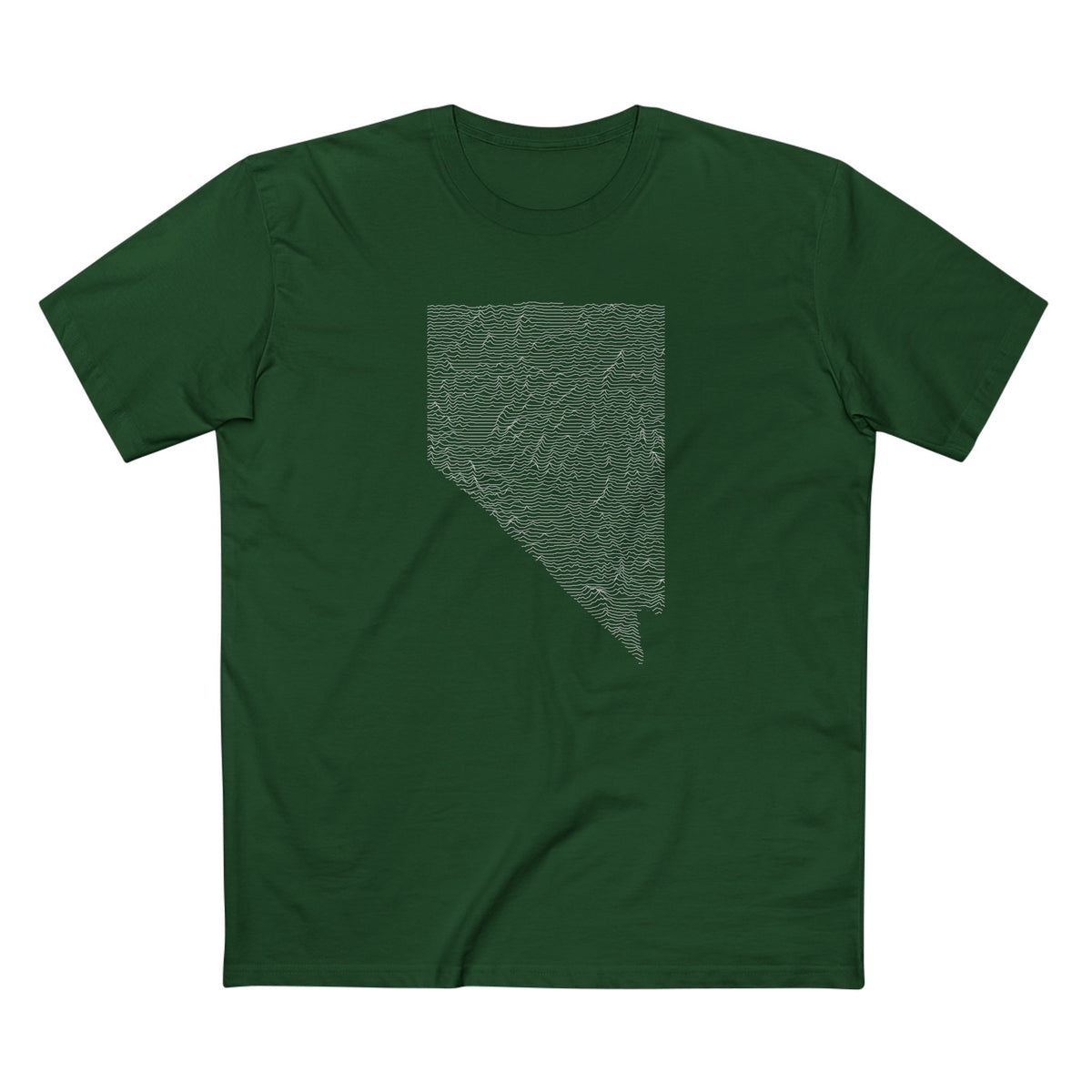 Nevada T-Shirt - Topographical Lines Unknown Pleasures in Forest Green